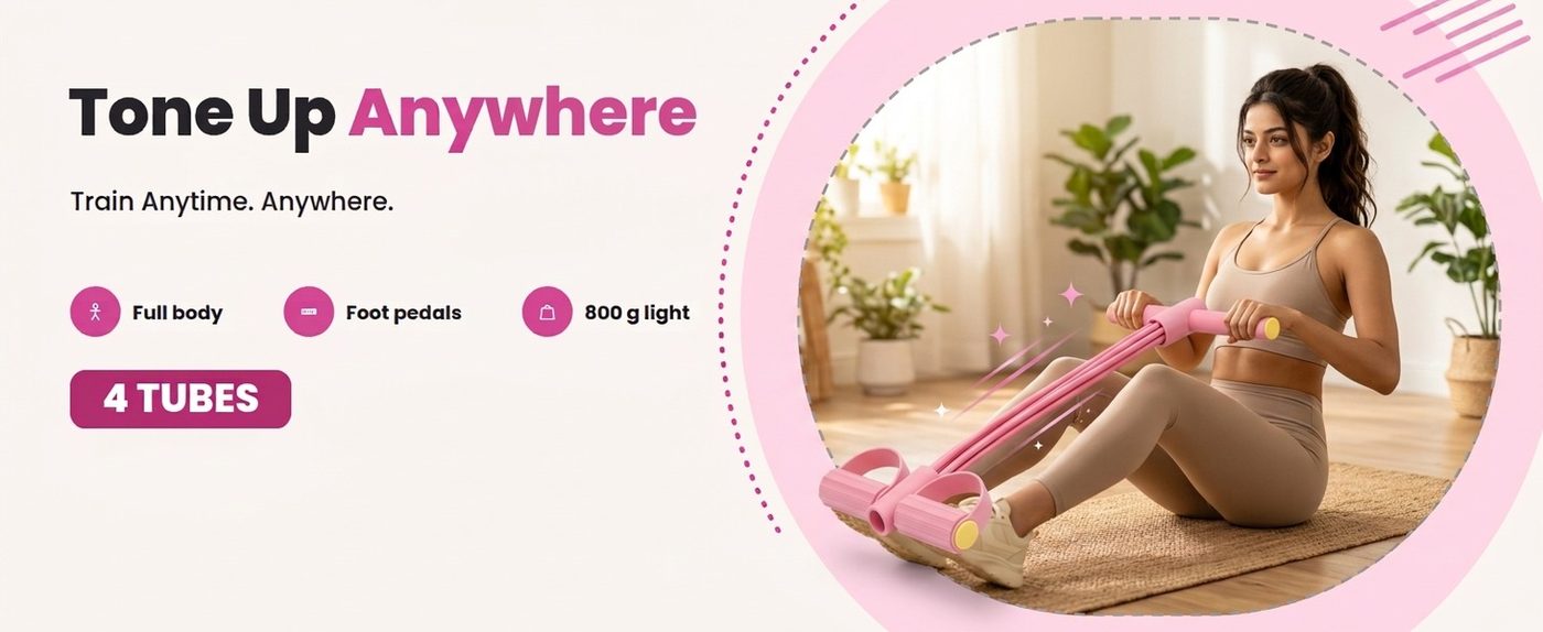 A+ content banner with a model using the yoga pedal puller