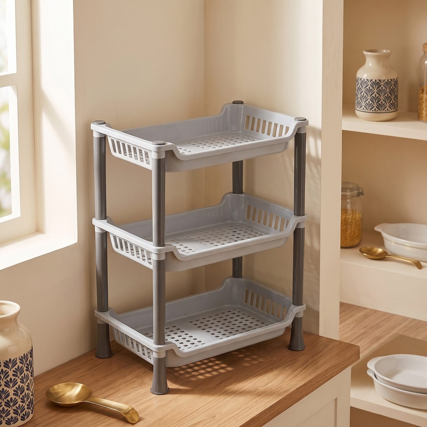 3-tier bathroom shelf placed in an AI-generated lifestyle setting