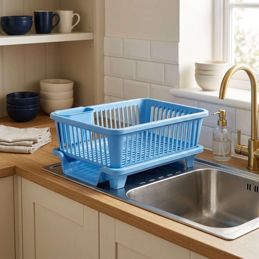 Dish drainer rack placed in an AI-generated lifestyle setting